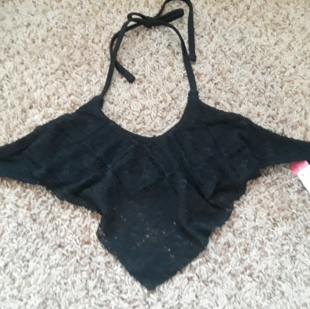 Black handkerchief lace design bikini top